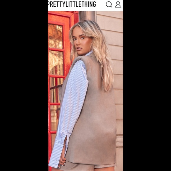 PRETTYLITTLETHING beige coloured sleeveless blazer with shoulder pads - Picture 2 of 4